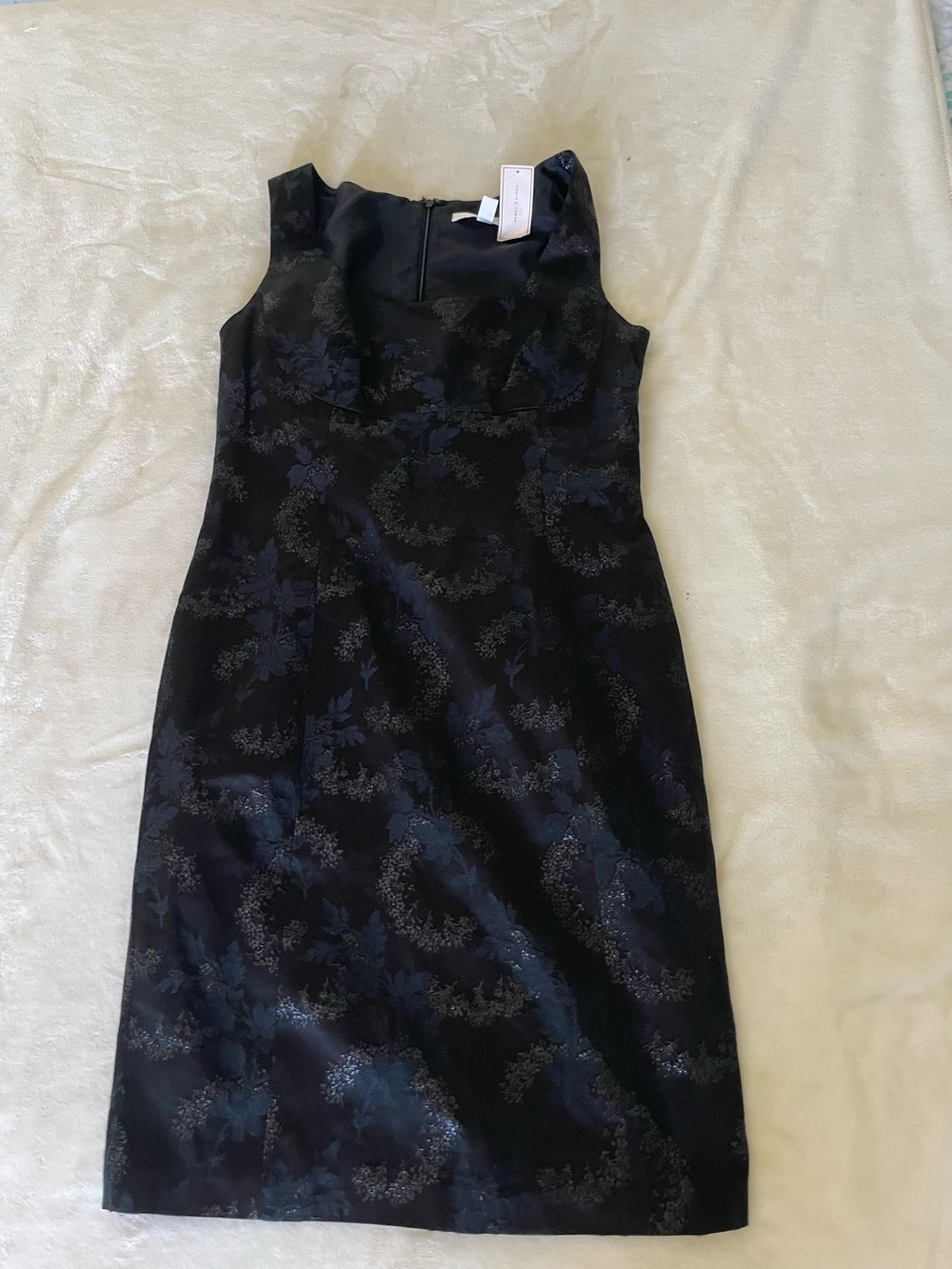 Forth & Towne Silk Blend Black Floral Jacquard Sleeveless Sheath Dress
